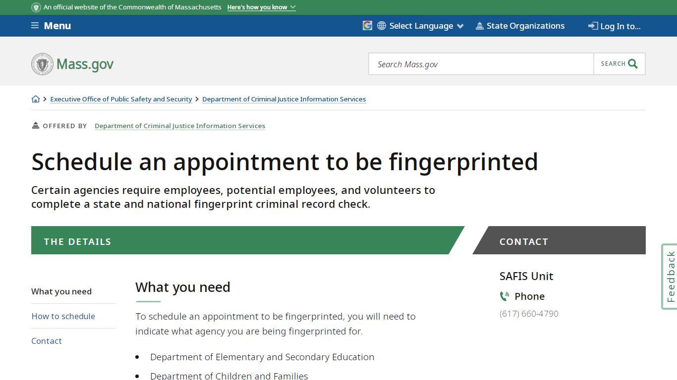 Schedule an appointment to be fingerprinted | Mass.gov